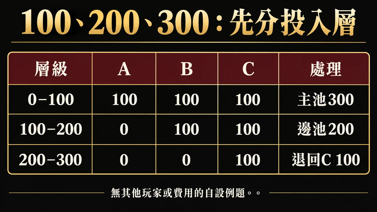 德州撲克All-in邊池怎麼算？三人不同籌碼算例